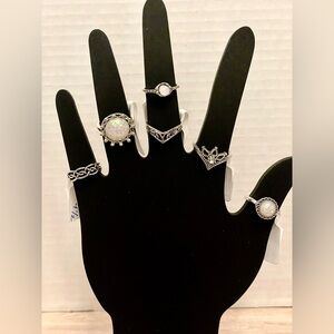6pc Silver White Mystic Set Fashion Ring Bundle NWT